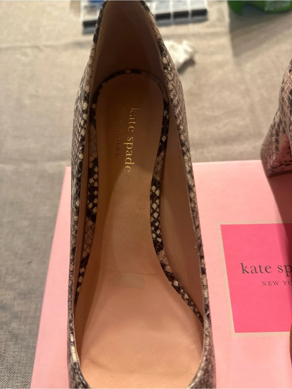 Snake-Skin Block Heel Pumps in Black and Gray